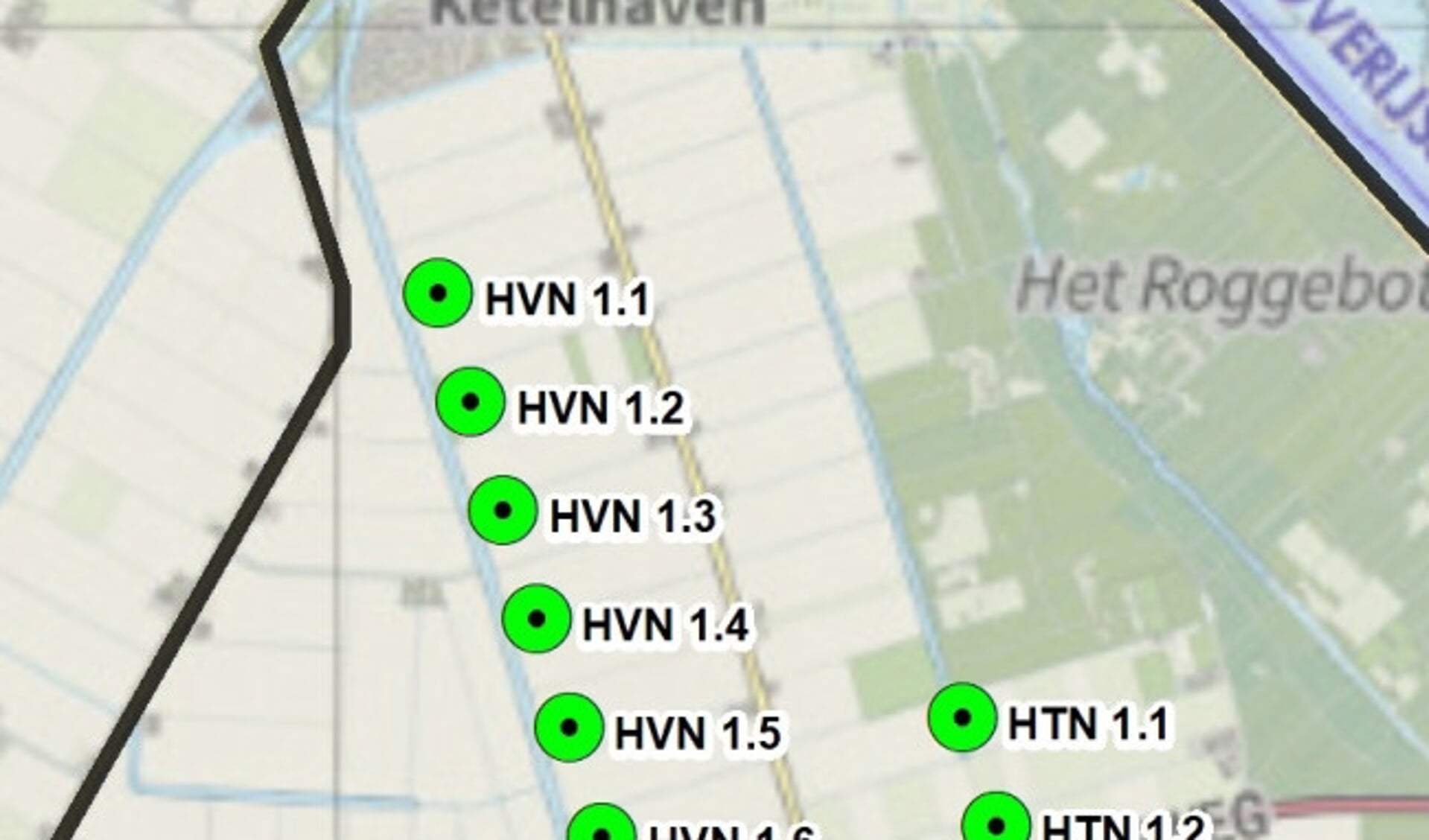  De locatie van de windmolens bij Ketelhaven.