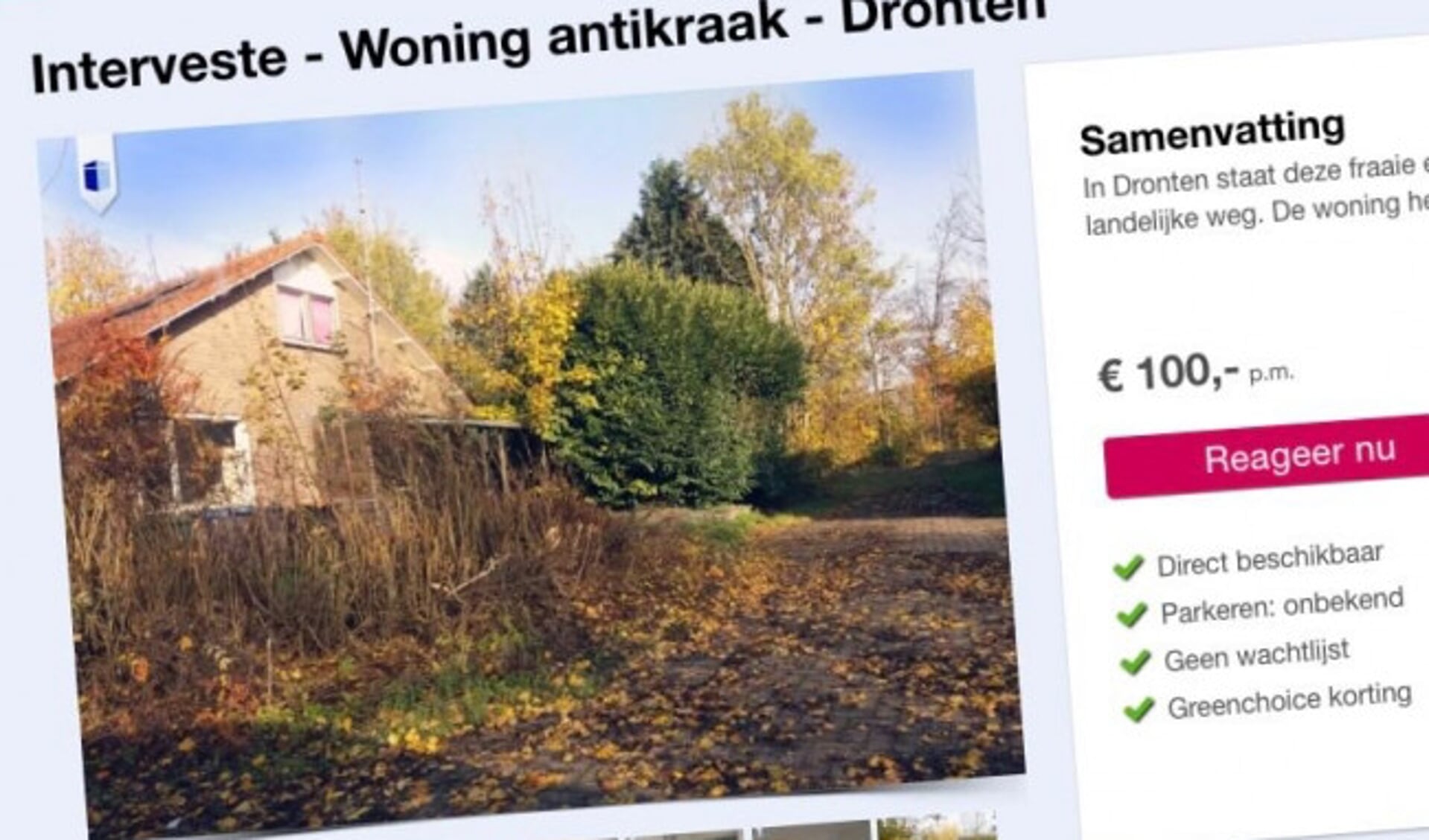  Advertentie op de website van Interveste.