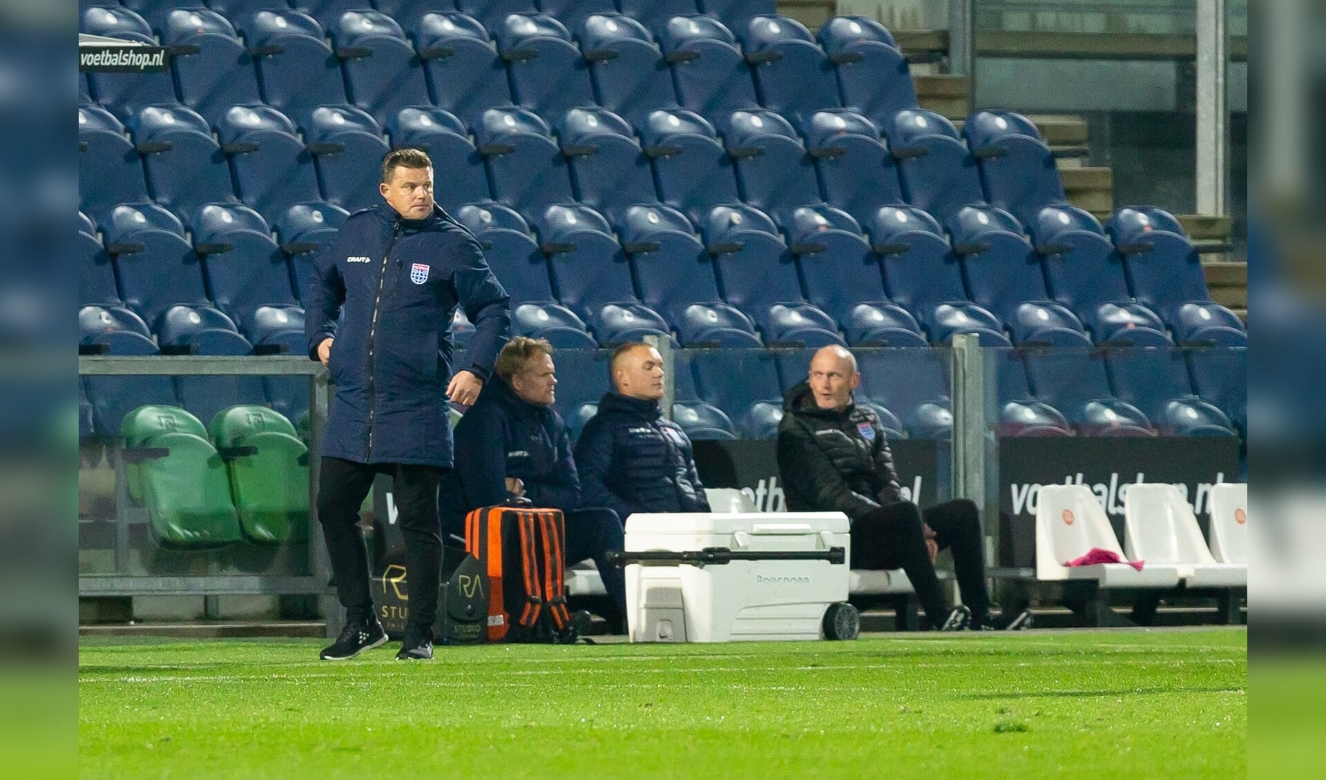 Trainer John Stegeman hoorde na de wedstrijd tegen FC Utrecht van de loting.