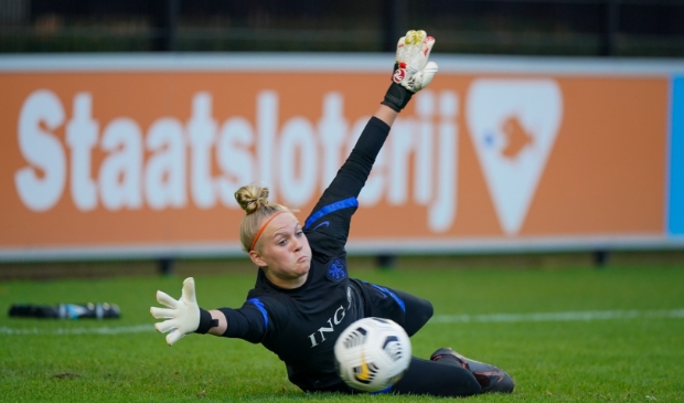 Moon Pondes in oktober in actie op een training van het Nederlands Elftal in Zeist.