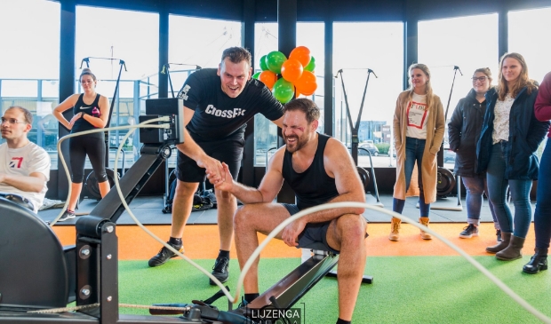 Ernst Grootoonk en Arnauld Bongaarts tijdens de roeimarathon van vorig jaar.