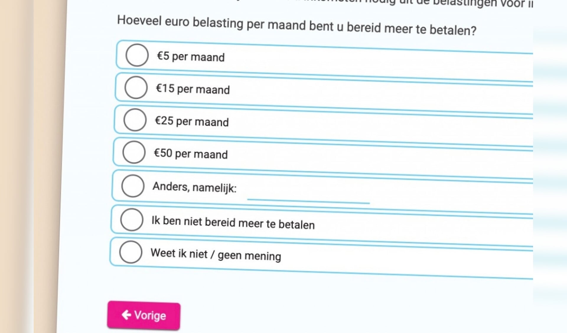 Vraag uit de enquête.