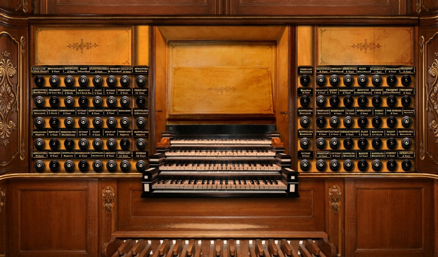 De speeltafel van het Hinsz-orgel in de Bovenkerk