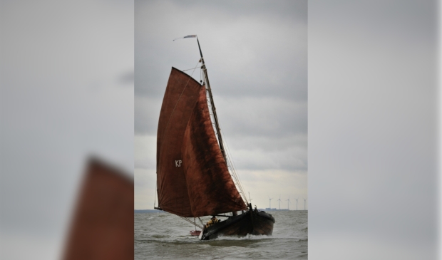 De KP41 is hier op het IJsselmeer naar de traditionele zeilende visserijweek vanuit Workum.