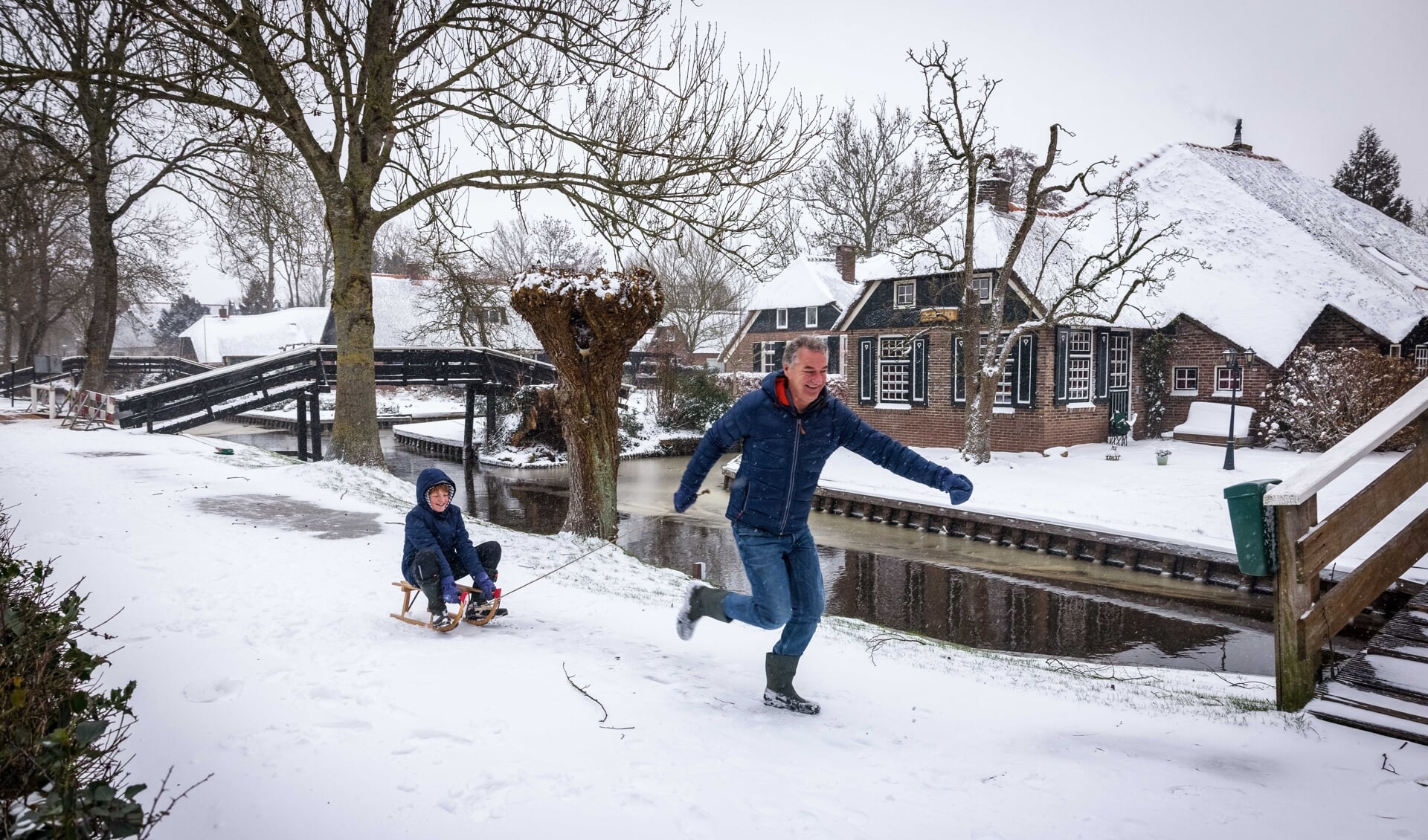 Sneeuwpret in Giethoorn op 7 februari 