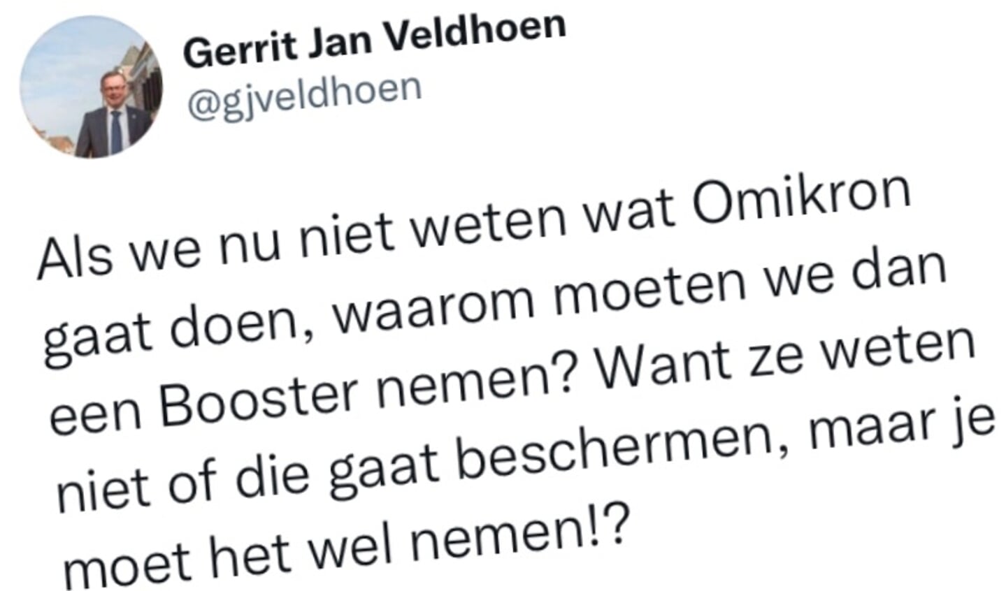 De tweet van Gerrit Jan Veldhoen.