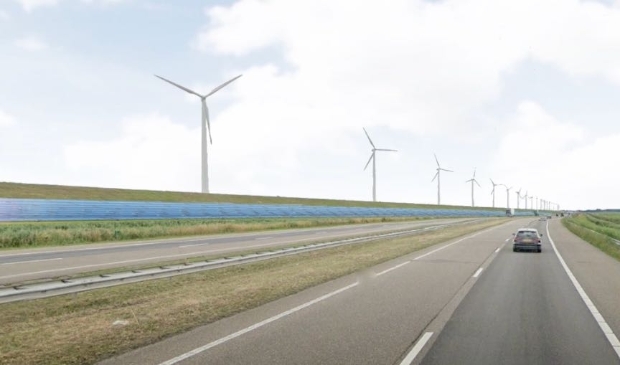 Het vanavond gepresenteerde plan voor zonnepanelen langs de IJsselmeerdijk.