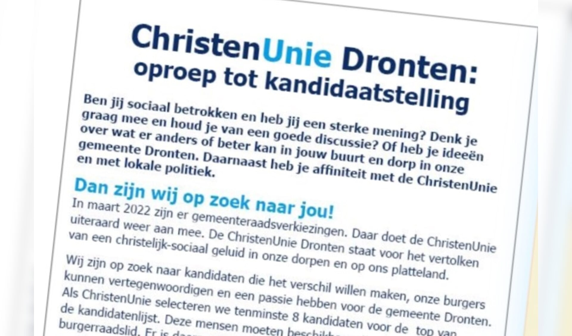 Advertentie van de ChristenUnie.