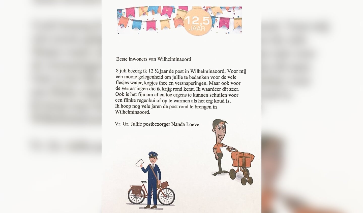De brief van Nanda aan de mensen in Wilhelminaoord.