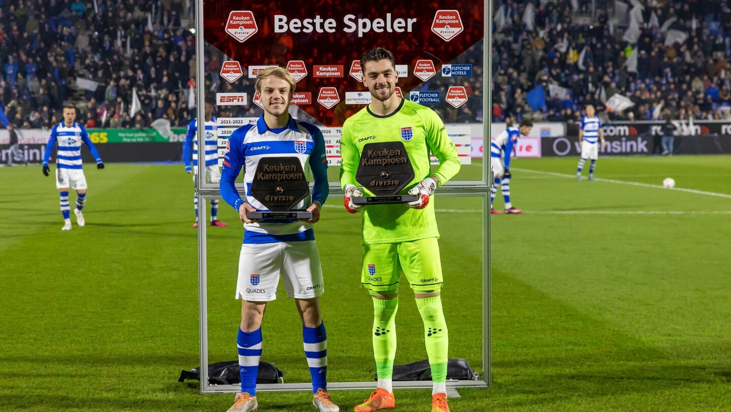Thomas van den Belt (links) werd onlangs uitgeroepen tot beste speler van de tweede periode. Rechts en teamgenoot Jasper Schendelaar, die beste keeper werd.
