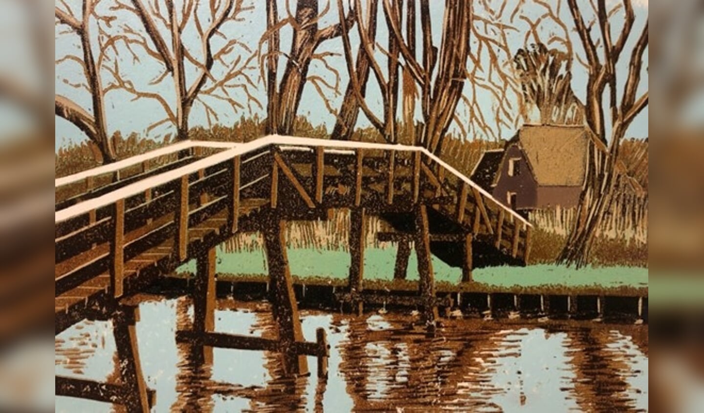Kleurenhoutsnede van een Gieterse brug