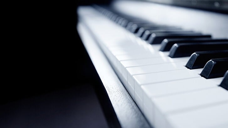 In pianist begeleidt de 'sing-in'.