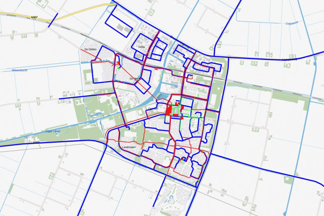 De strooiroutes in en rond Dronten.