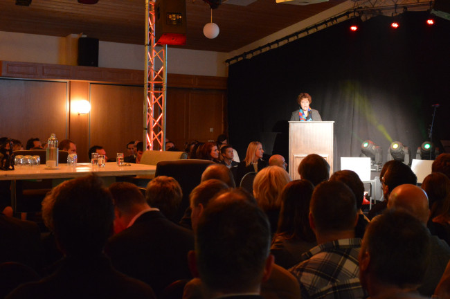 OVDD-voorzitter Hester Vroegop tijdens het nieuwjaarsfeest van dit jaar.