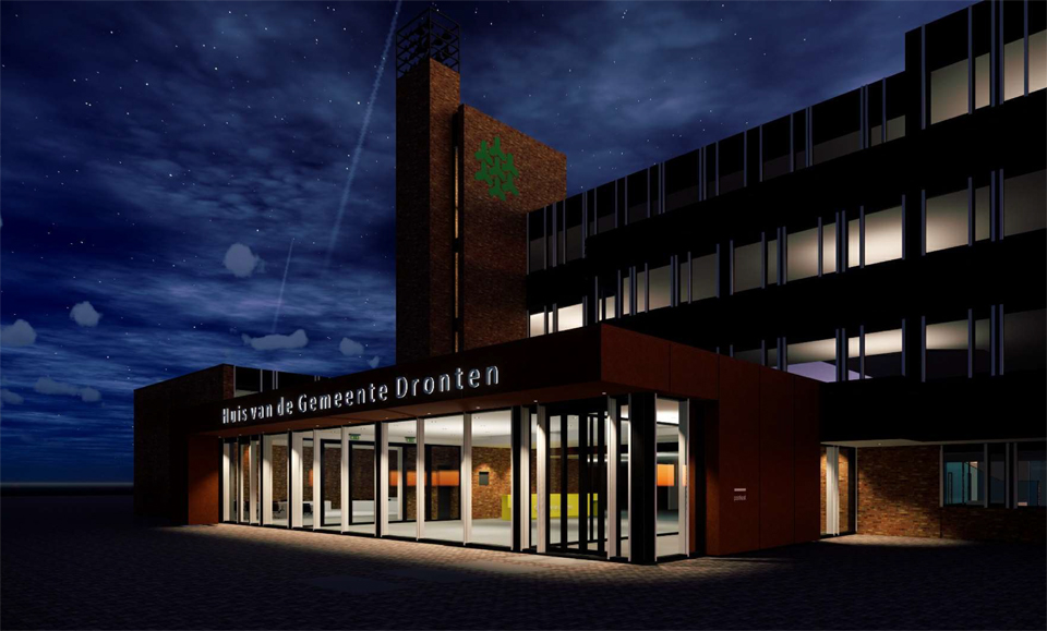 De nieuwe hoofdingang van het gemeentehuis.