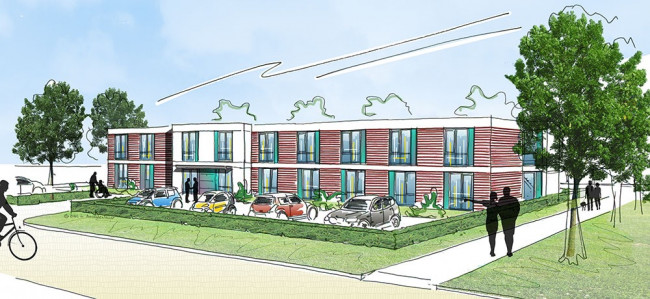 Tekening van het nieuwe project in Dronten.