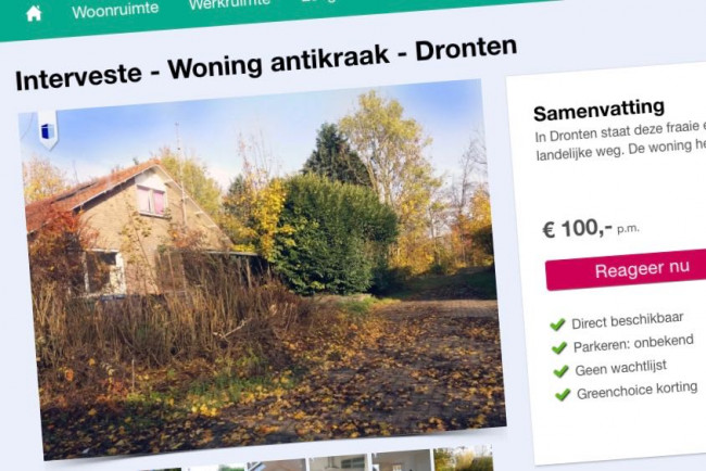 Advertentie op de website van Interveste.