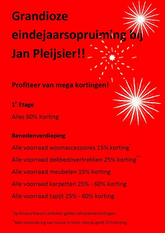 Grandioze eindejaarsopruiming bij Jan Pleijsier