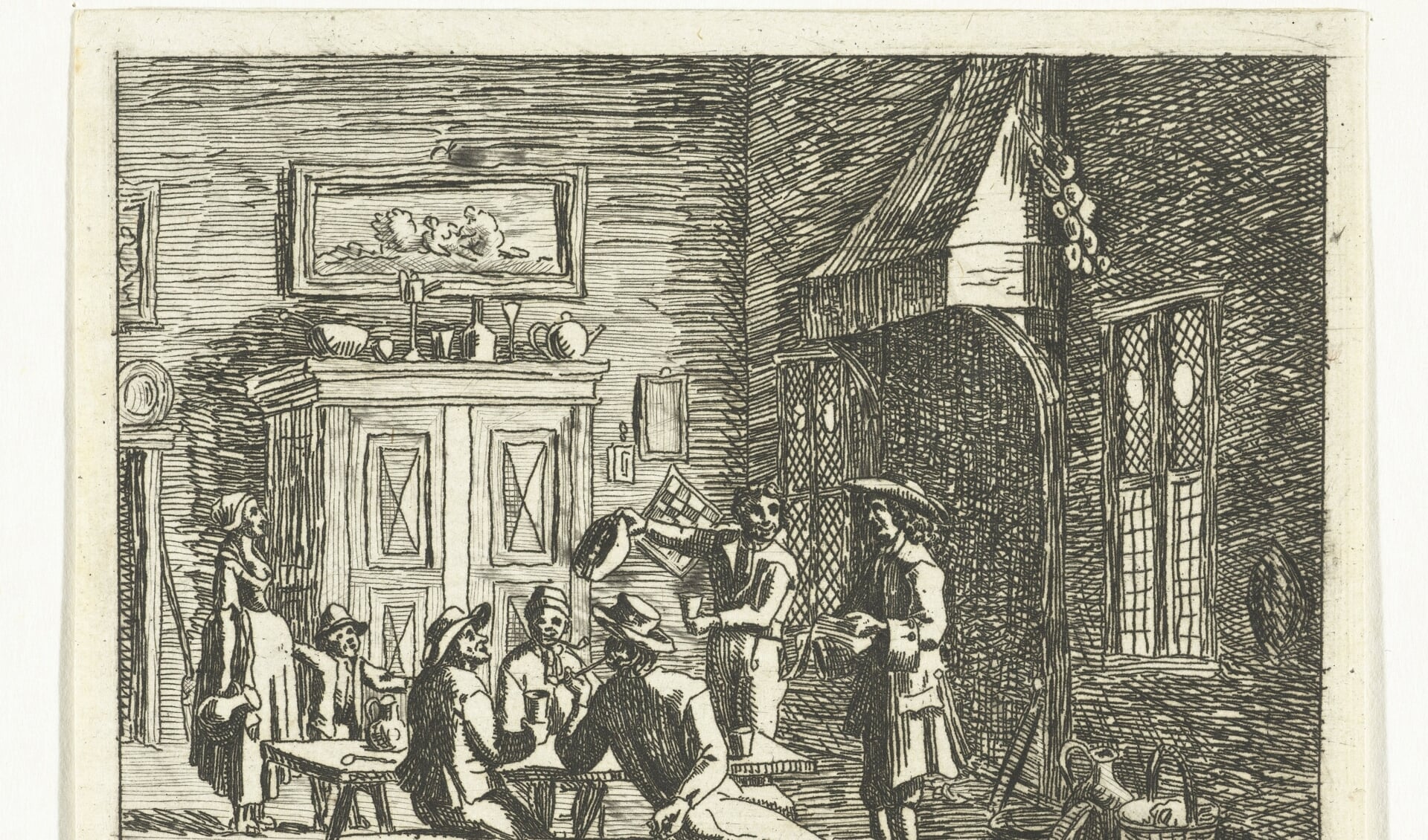 •	Prent: Interieur van een herberg, Anthonie van den Bosch, 1778-1838.