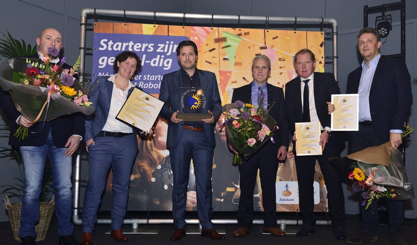Ondernemersverkiezing 2018, Joop, Rianne en Henri Kastelijn (l), Martijn Seerden en Peter Jacobs (m) e Alexander Aelberts (r)