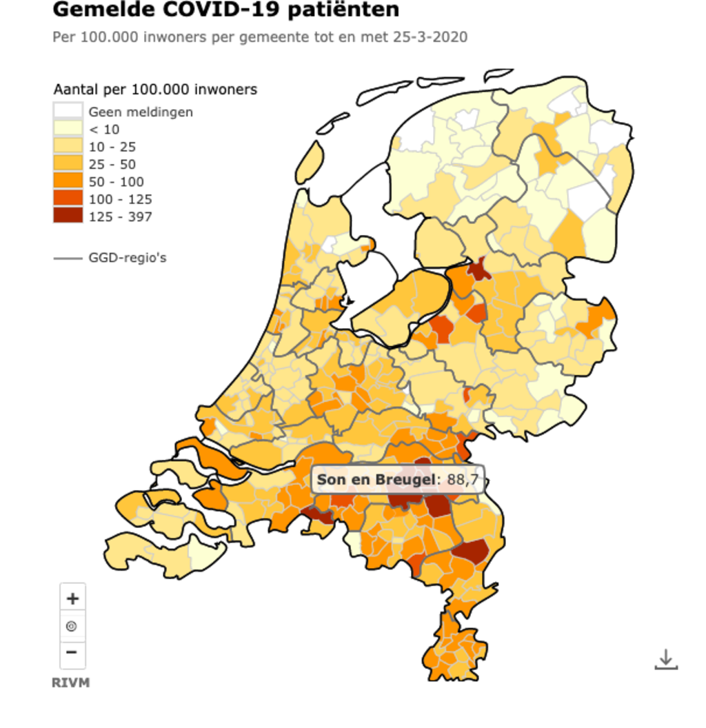 Overzicht aantal positief geteste patiënten per 100.000 inwoners | Fotonummer: 4e0739
