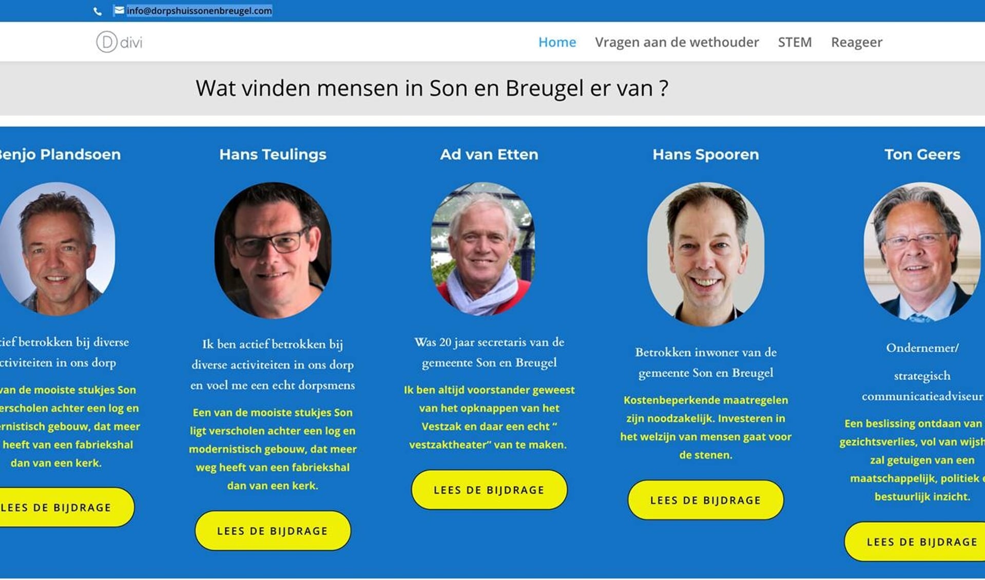 Screenshot van website 'Dorpshuis Son en Breugel; verantwoorde investering of prestigeobject?'