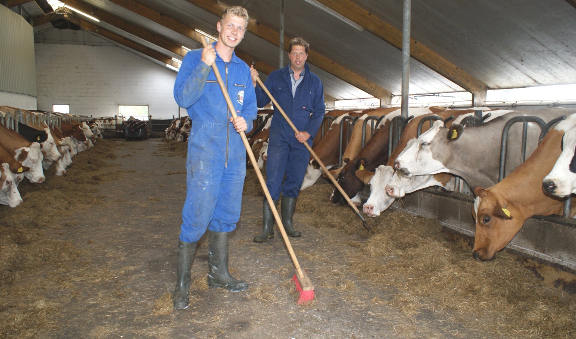 Peter en vader Freek van Vliet hielden de koeien met de hitte op stal maar de problemen zijn nog niet over. Foto: VSK