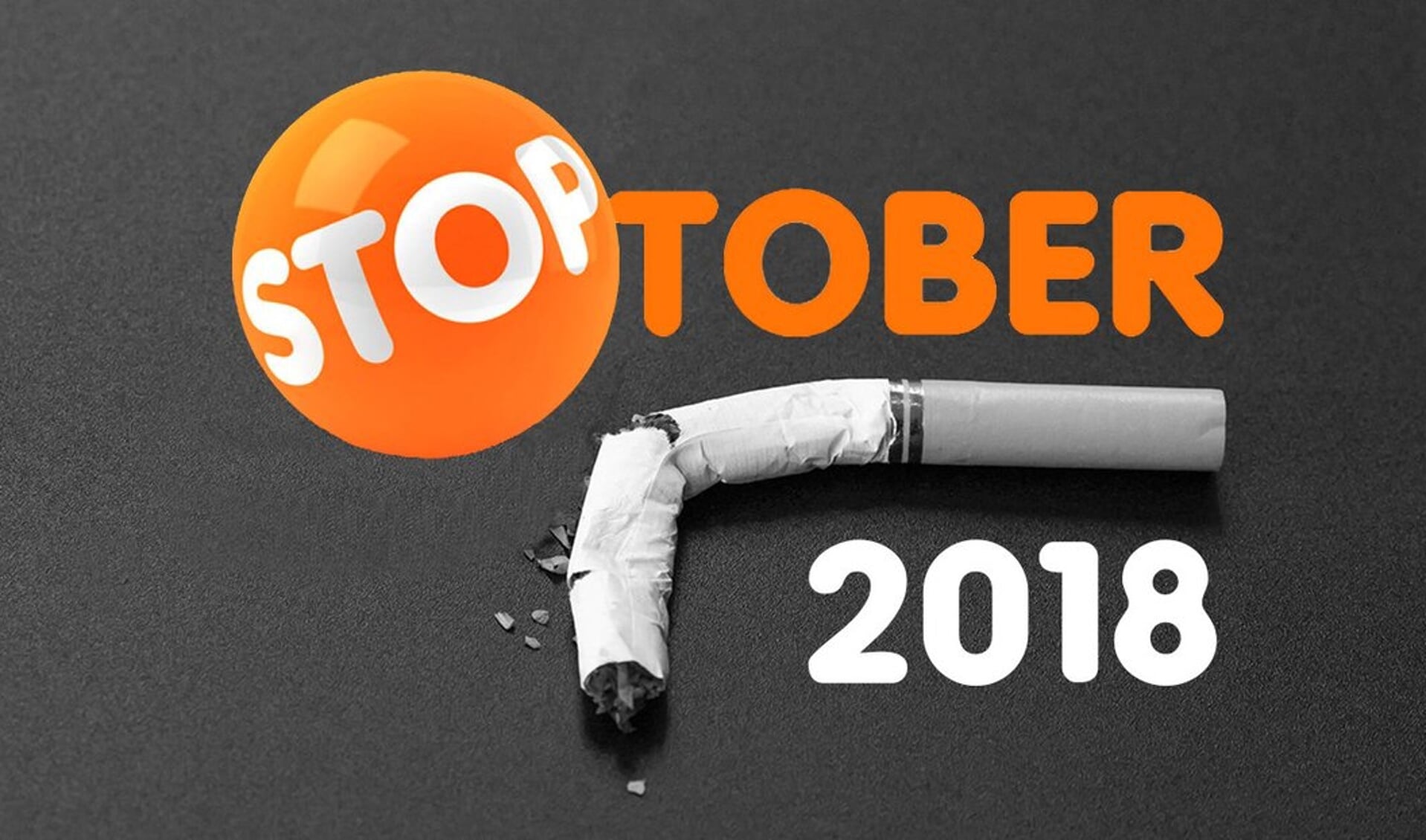 Stoptober? Met z’n allen 28 dagen stoppen met roken in oktober.  Met dit logo wordt in de media aandacht gevraagd voor de campagne.