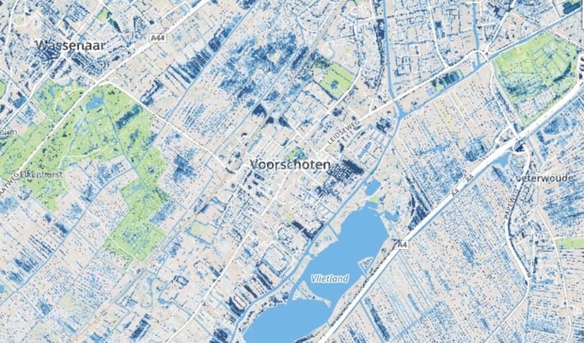 Waar blijft regenwater lang staan. De klimaatatlas brengt het in beeld. Foto: klimaatatlas Zuid-Holland
