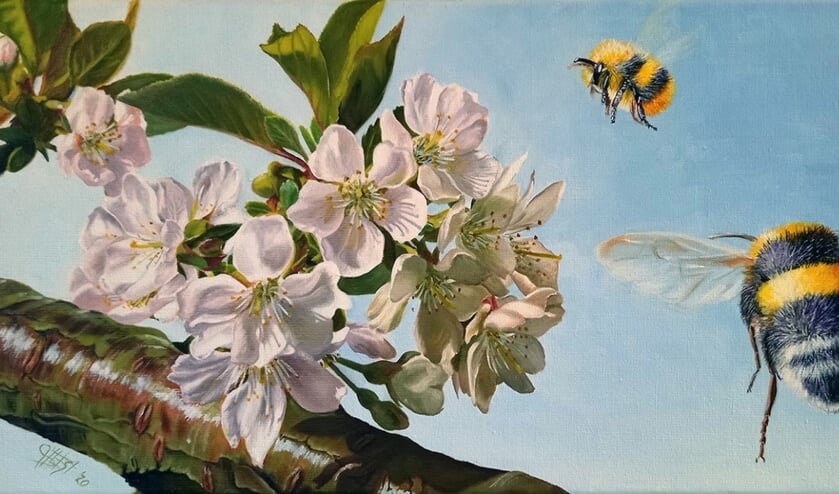 <p>Bijschrift foto: Het schilderij ‘Lente’ (Gemaakt door Jolanda van der Elst) is één van de schilderijen waarop kan worden geboden.</p>