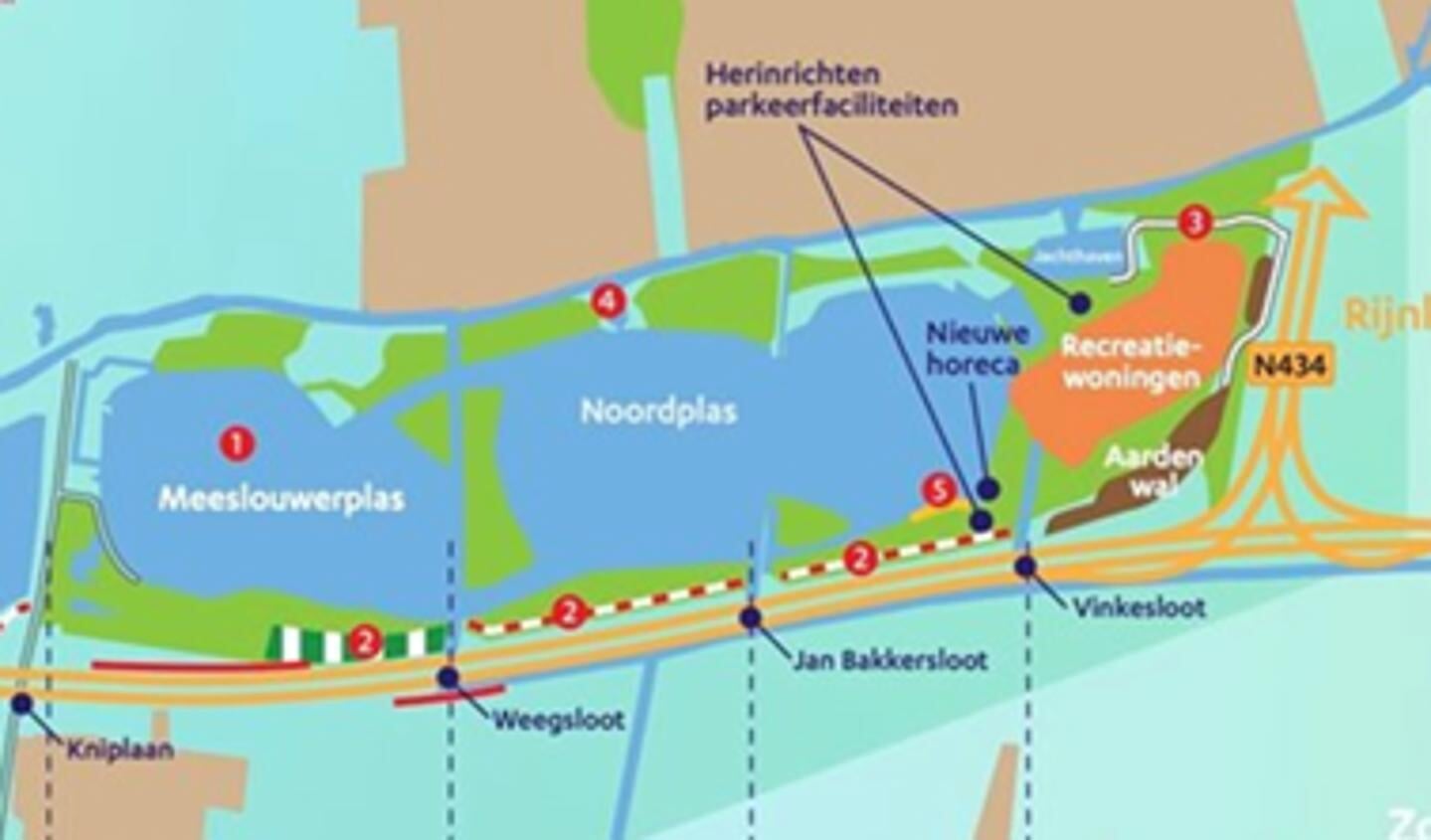 Dit kaartje bewijst dat er in de nieuwe voorstellen weinig ruimte voor een groen en open Vlietland overblijft, aldus de PvdA Voorschoten 