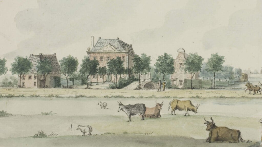 Tekening van het Huis Ter Wadding, op de weg naar Voorschoten, van Jacob Timmermans. Uit Collectie Erfgoed Leiden en Omgeving. 