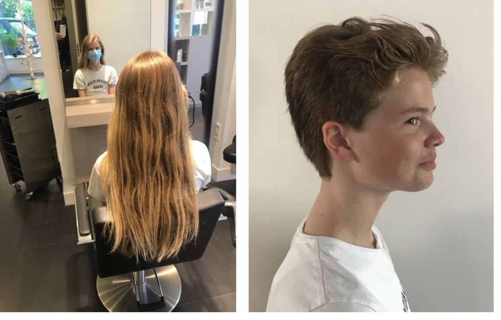 14-jarige Diek van Rij doneerde zijn lange haar aan Kika. Ervoor in de plaats kwam een lekker kort koppie voor de zomer. Foto: PR