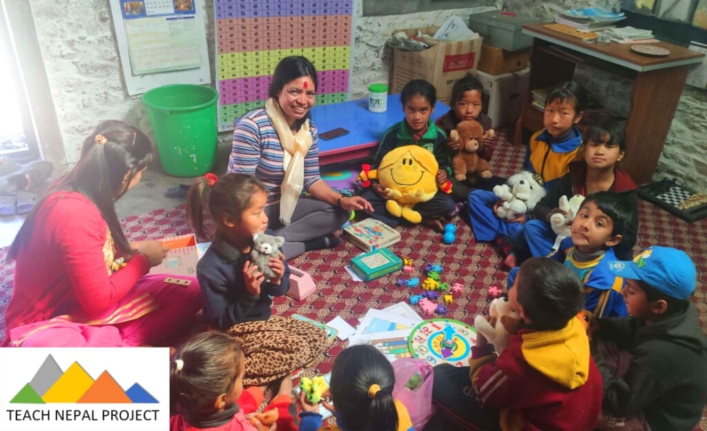Students at Shree Himali School enjoying their new stationery, books and toys. Photo by Mahesh Pun - Head Teacher of Shree Himali Basic School at Rumja 