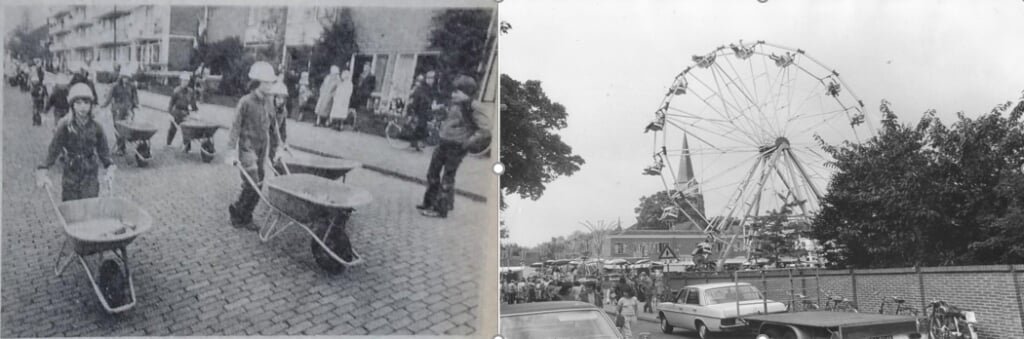 Foto's: links: de ‘bouwvakkertjes’ van de Emmausschool. rechts: het reuzenrad, geliefde attractie op de kermis. (foto’s: De Omroeper)