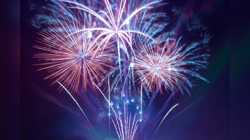 Beautiful fireworks on the black sky background