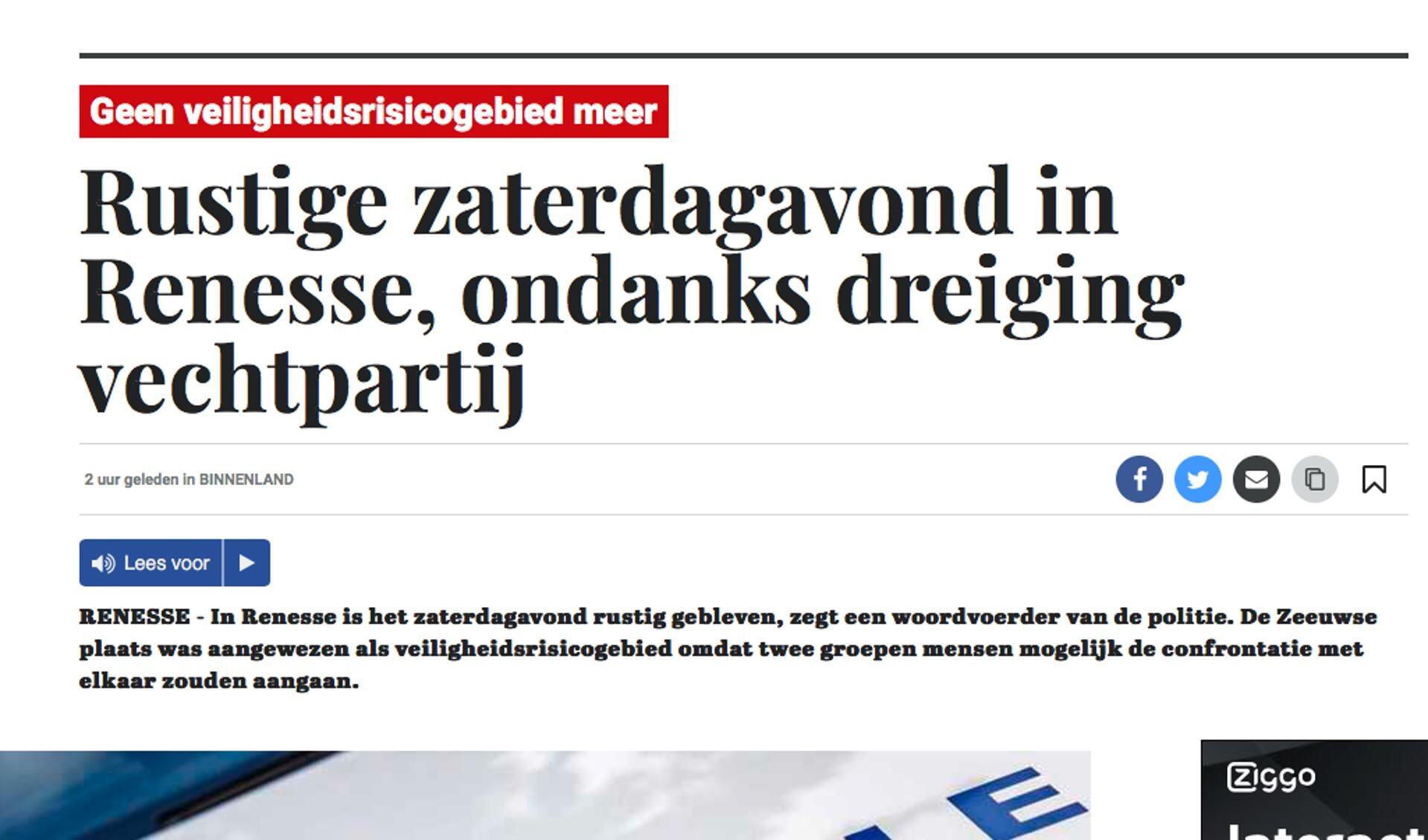 De Telegraaf zondag na de dreiging in Renesse