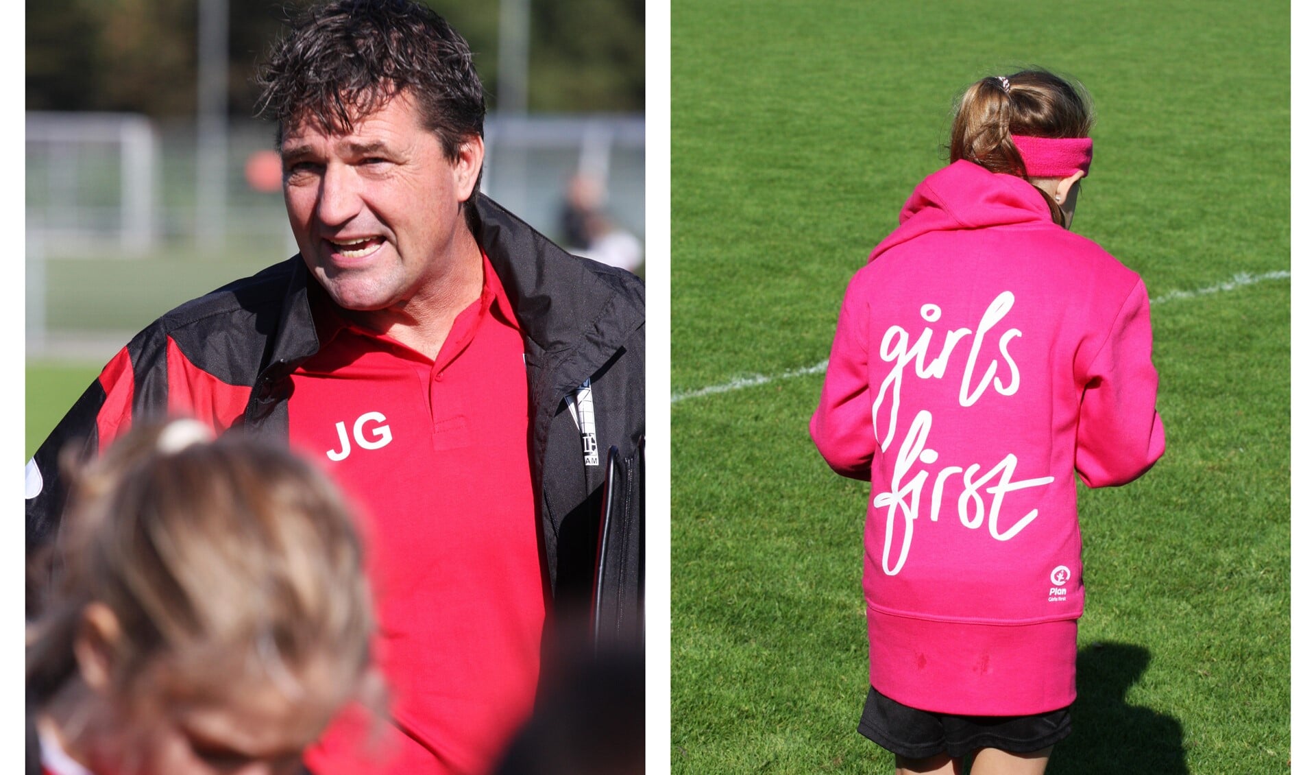 Foto's:    Johan Greuter en zijn meiden voeren de actie Goals4Girls 'Girls First'.  Het Cliniclown Kika Team van RKAVV (foto's: PR RKAVV & Alexander Wagener).