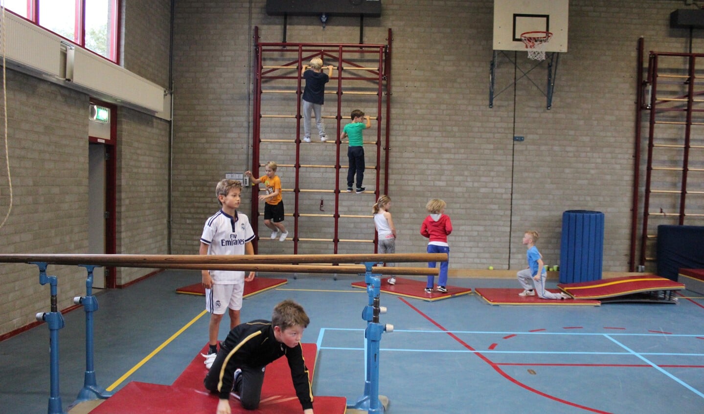 In de sporthal bij basisschool De Parachute kon je ondermeer oefenen in free style running (foto: Dick Janssen).