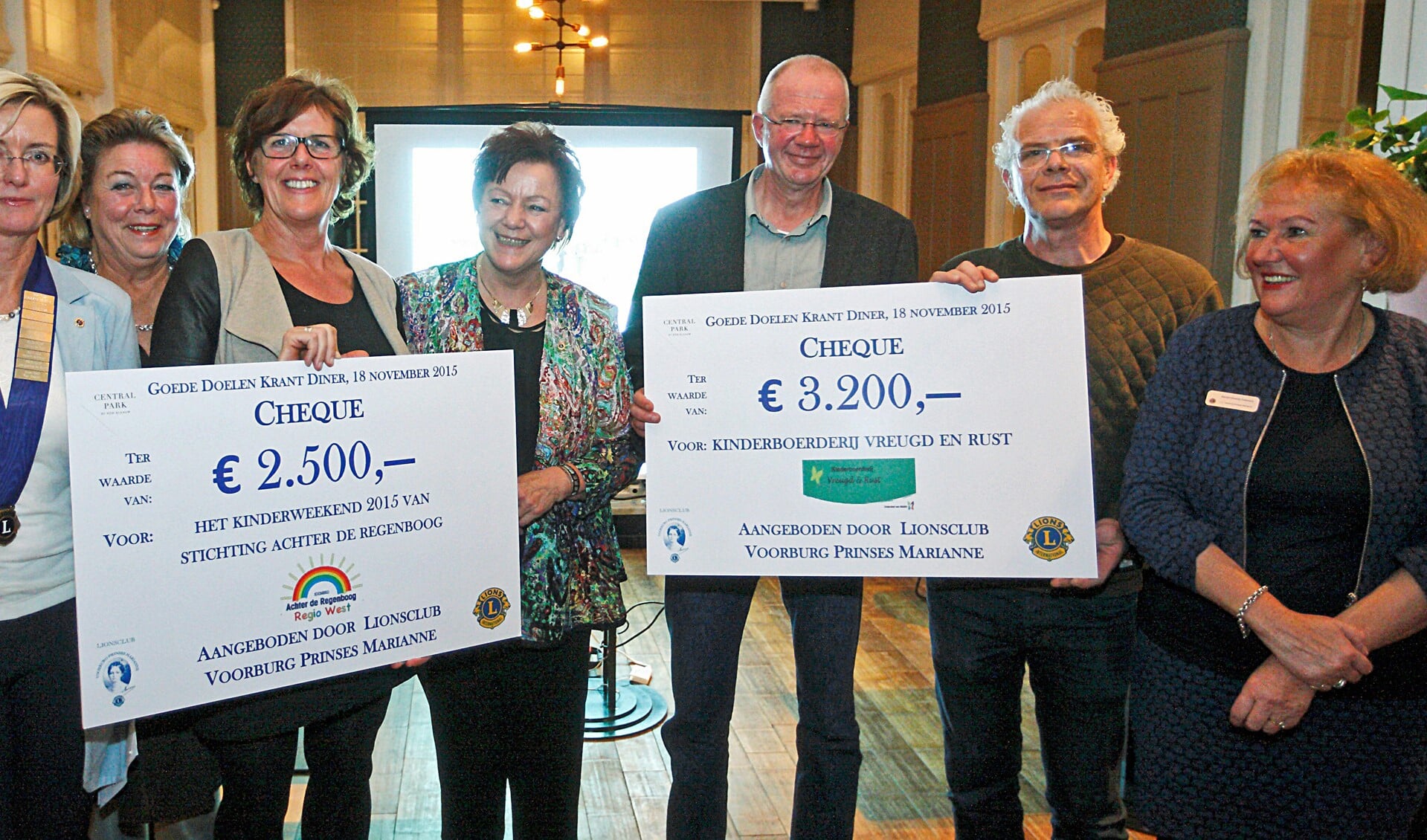 Overhandiging van cheques aan de goede doelen Stichting Achter de Regenboog en Kinderboerderij Vreugd en Rust (foto: Jan-Evert Zondag).