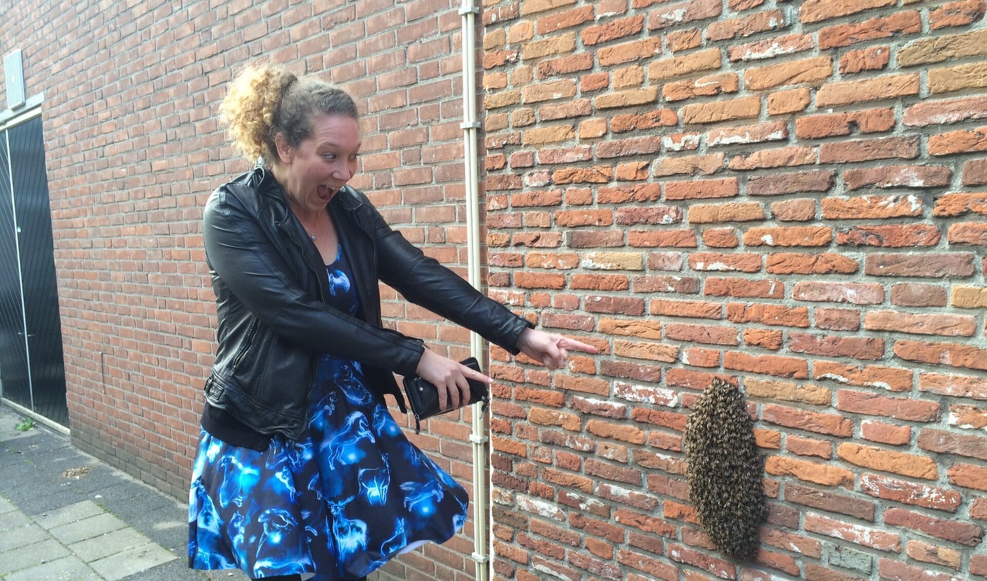 Nina is voor de tweede keer in korte tijd getuige van een gigantisch bijennest in haar straat. Foto: Martijn Mastenbroek