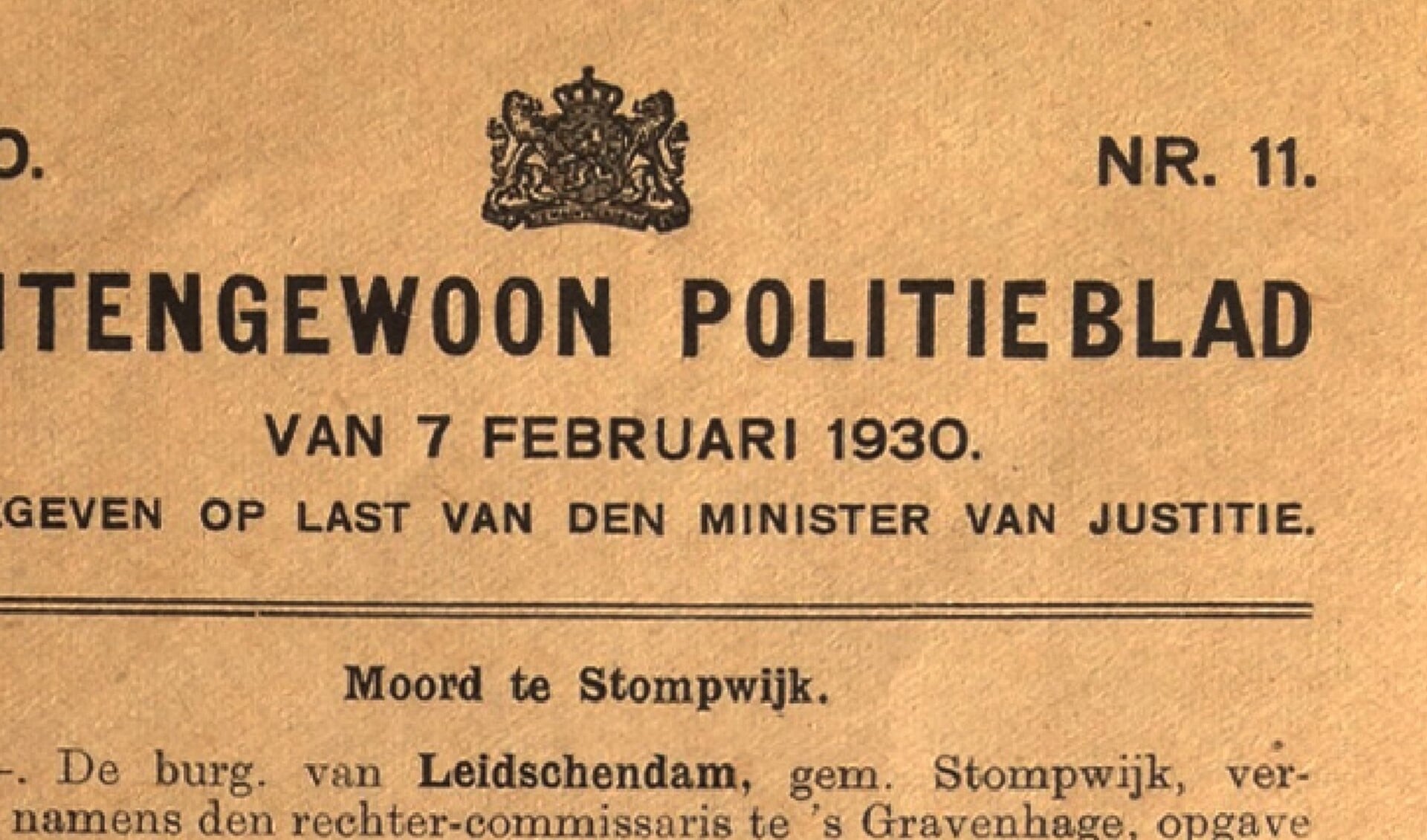 Kop van het Buitengewoon Politieblad van 7 februari 1930.