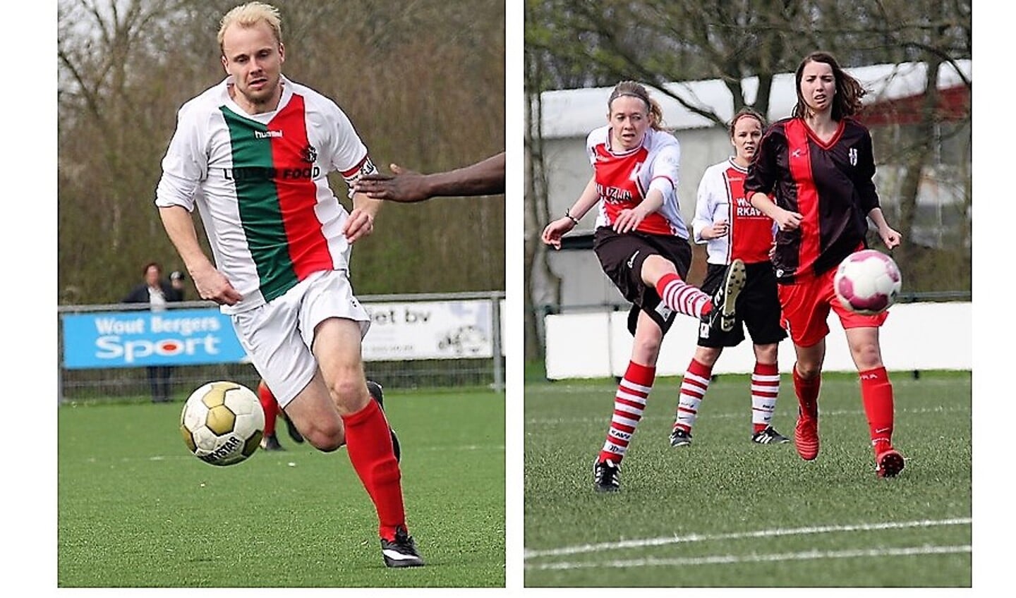Nick Ammerlaan (Stompwijk'92) en Nina v.d. Hoeven (RKAVV Vrouwen) scoorden voor hun club (archieffoto's: AW). 