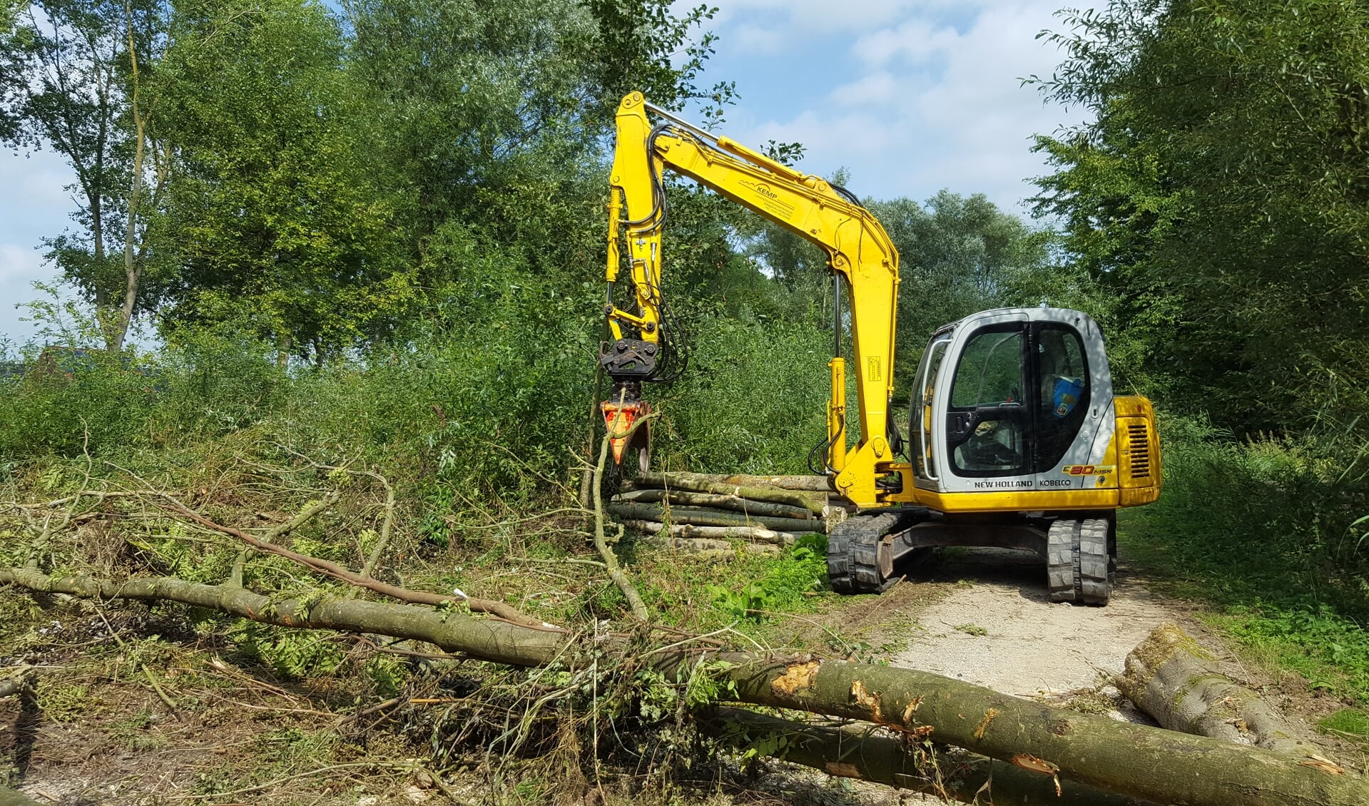 Er wordt heel hard gewerkt in het bos.