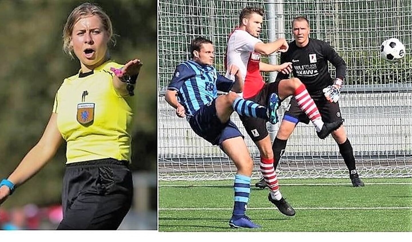 UEFA-scheidsrechter Lizzy v.d. Helm & Rico de Boer (midden; RKAVV) die 1-1 scoorde (foto's: privé + AW).