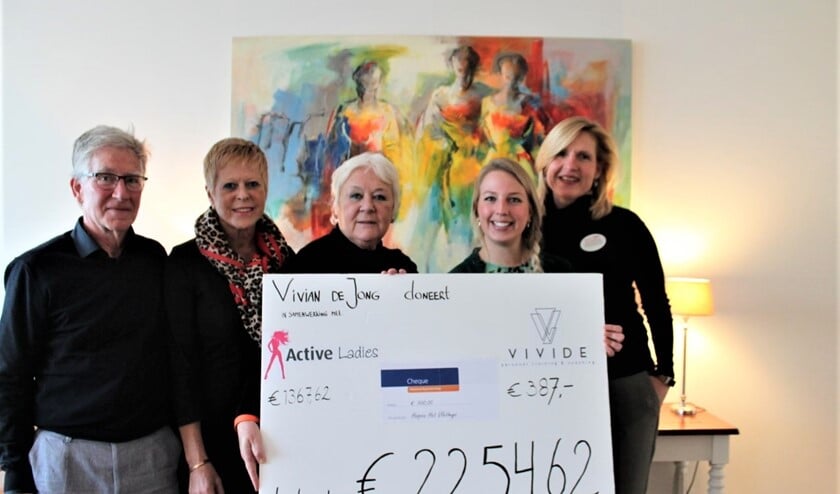 Vivian de Jong overhandigt de symbolische cheque aan Willy Blonk, voorzitter van de stichting Hospice het Vliethuys (foto: pr).