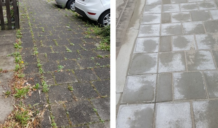 Links de stoep bij de huizen van Vestia, rechts de stoep bij de huizen van De Goede Woning. Foto: PvdA Zoetermeer