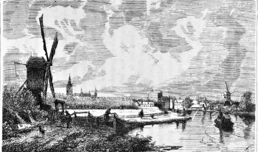 Trekvliet met links de Laakmolen en rechts de Boontjesmolen (anno 1735).