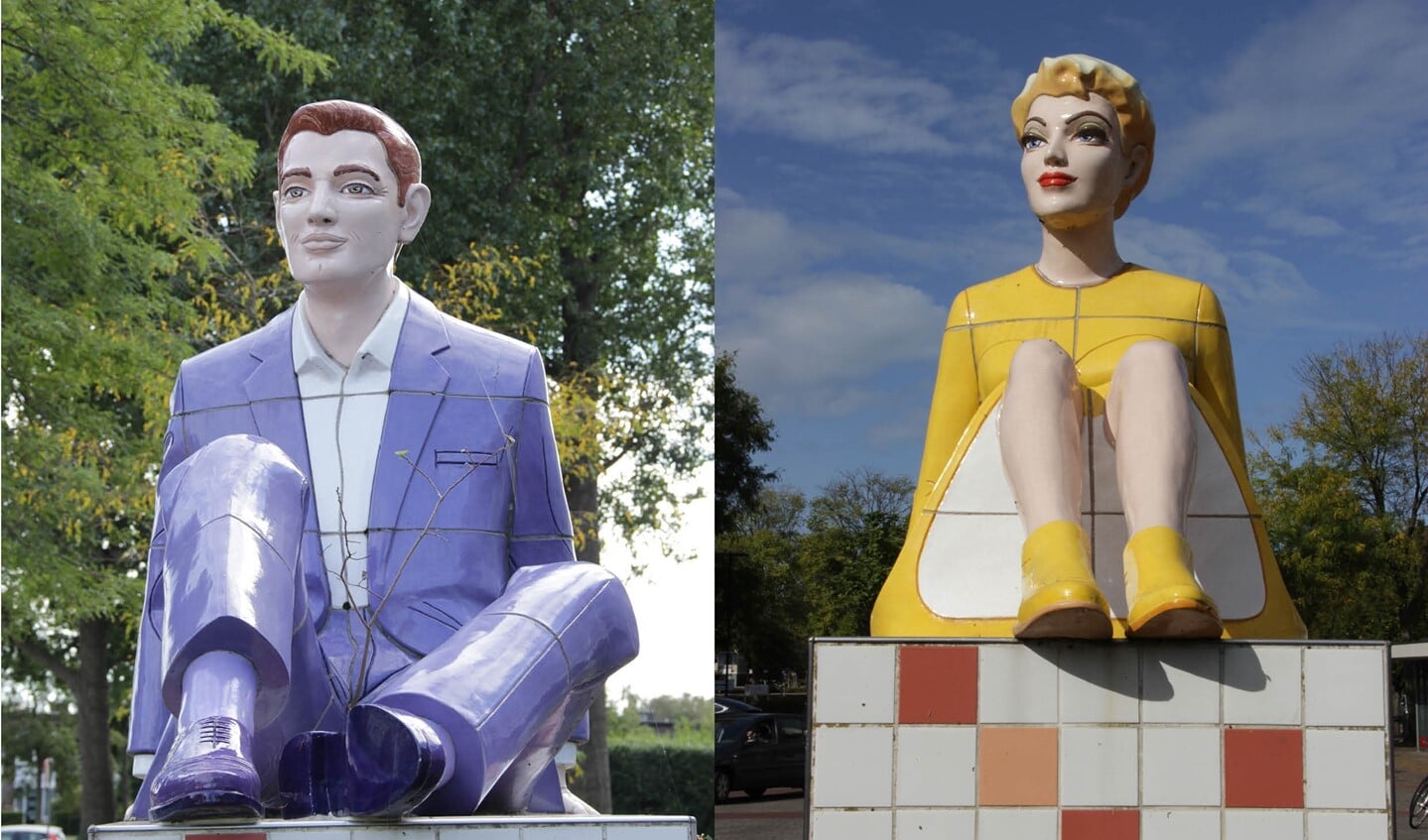 De beelden ‘Reclining figures’ van Berry Holslag aan de Burgemeester Sweenslaan in Leidschendam (foto: Marian Kokshoorn).
