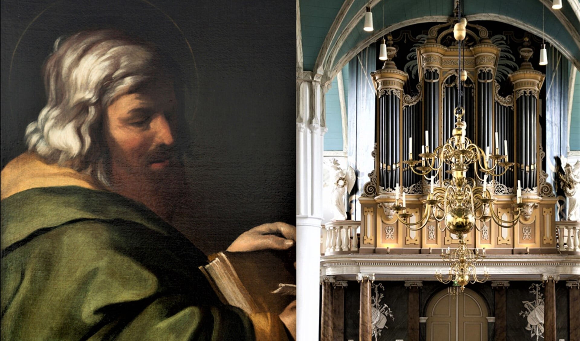 Apostelportret en Bätzorgel in De Oude Kerk (foto's:C. Groeneveld en H. Houtman).